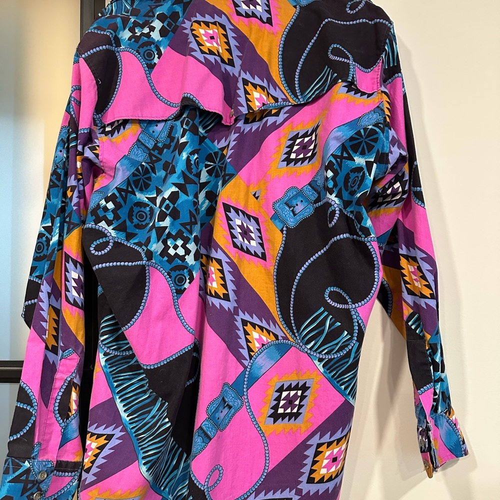 Wrangler Pink and Blue Oversized Graphic Button Down Shirt - Picture 2 of 2